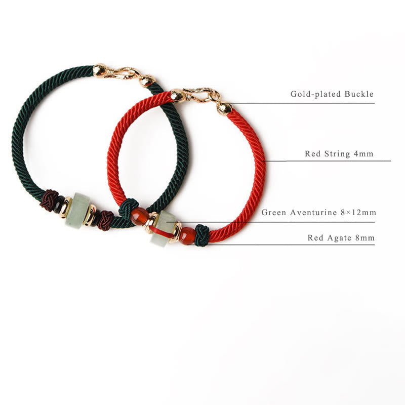 Bracelet porte-bonheur unisexe en aventurine verte avec perles d'agate rouge