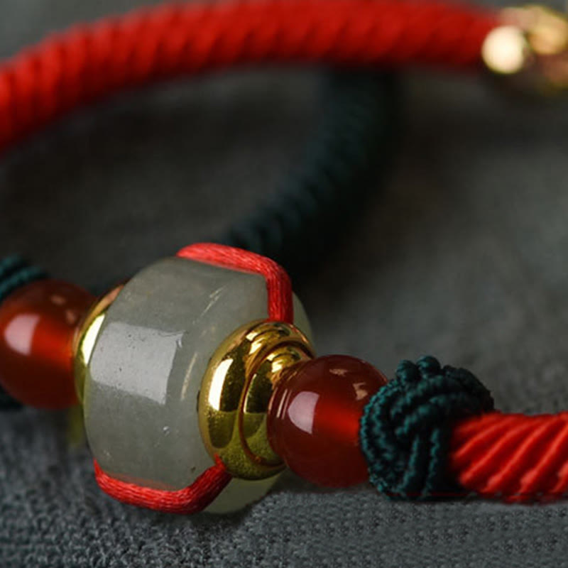 Bracelet porte-bonheur unisexe en aventurine verte avec perles d'agate rouge