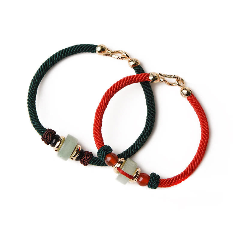 Bracelet porte-bonheur unisexe en aventurine verte avec perles d'agate rouge