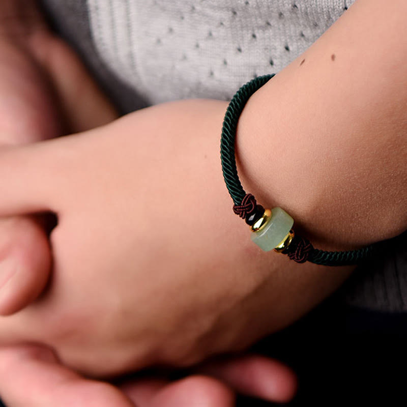 Bracelet porte-bonheur unisexe en aventurine verte avec perles d'agate rouge