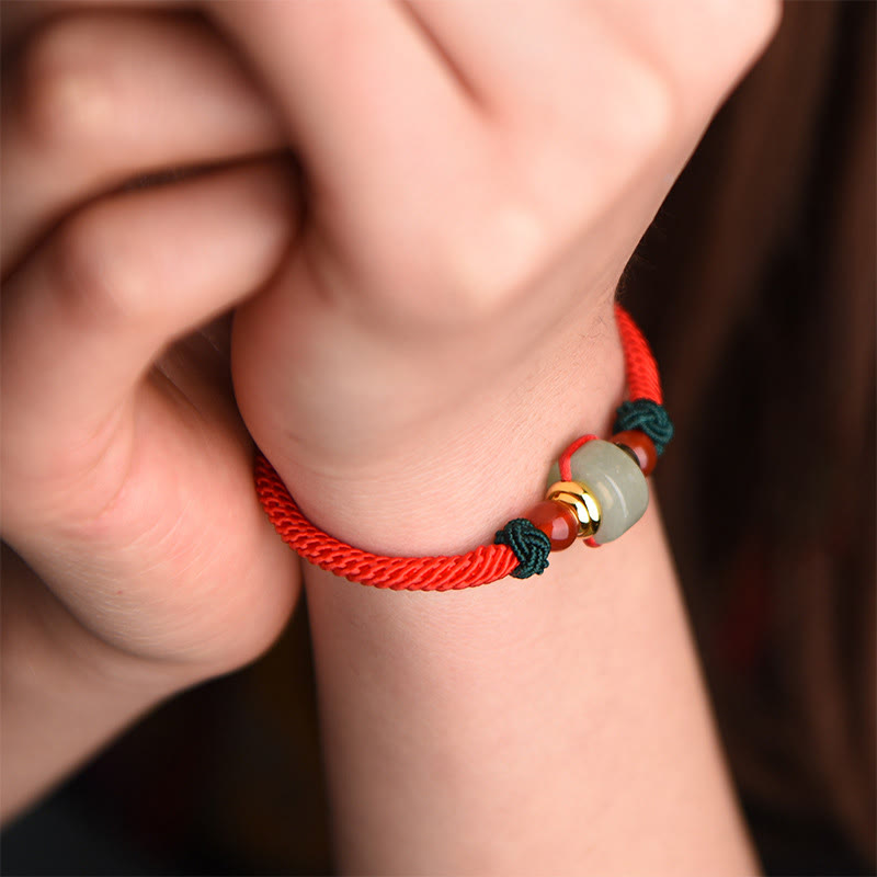 Bracelet porte-bonheur unisexe en aventurine verte avec perles d'agate rouge