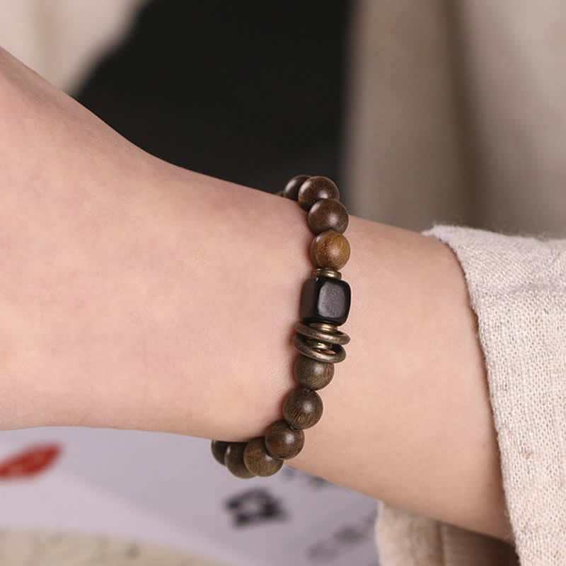 Bracelet unisexe en bois de santal vert apaisant, perles de 8 mm