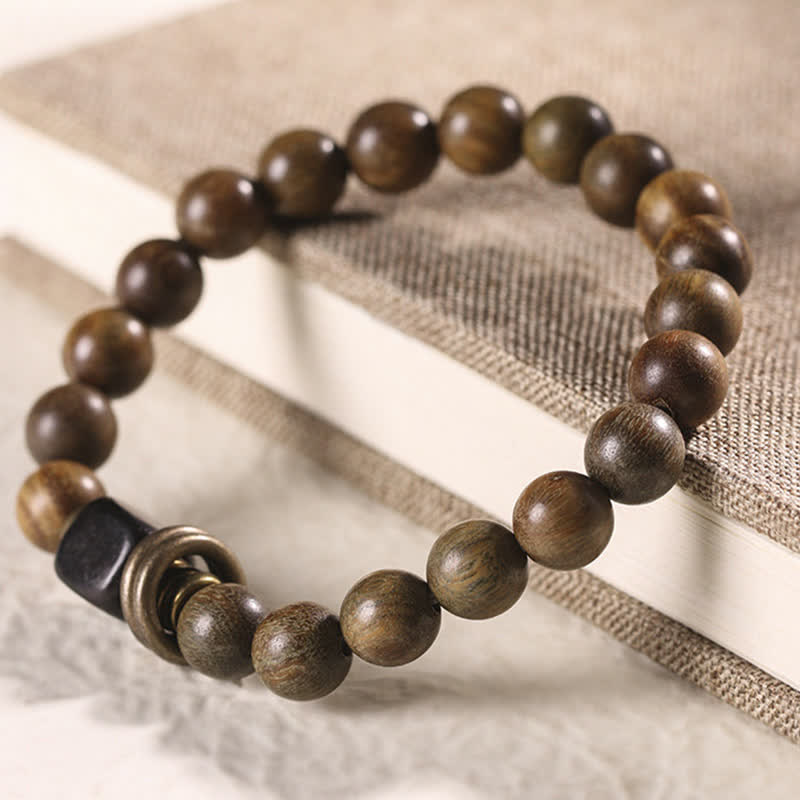 Bracelet unisexe en bois de santal vert apaisant, perles de 8 mm