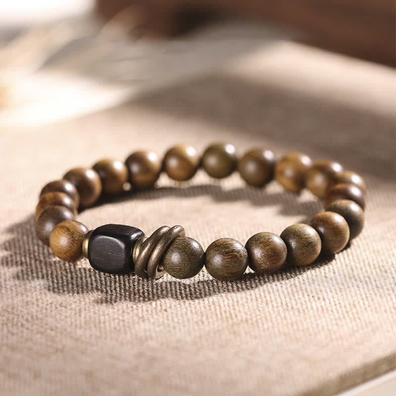 Bracelet unisexe en bois de santal vert apaisant, perles de 8 mm