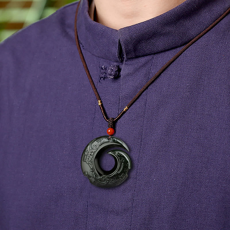 Collier unisexe en jade cyan Hetian - La chance s'améliore