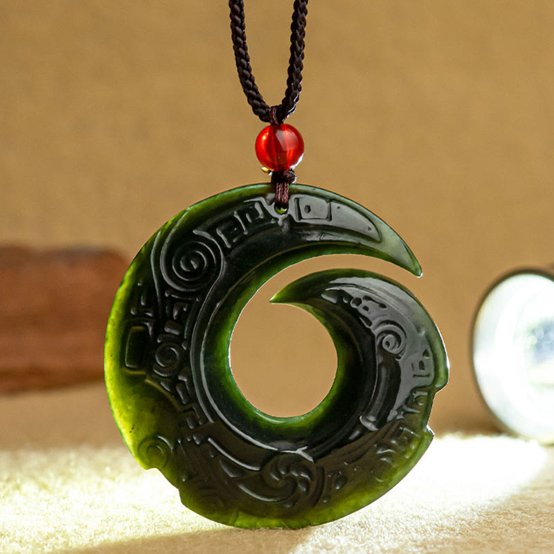 Collier unisexe en jade cyan Hetian - La chance s'améliore