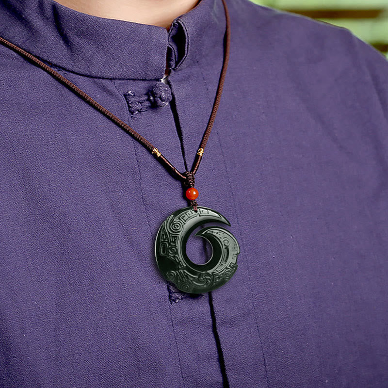 Collier unisexe en jade cyan Hetian - La chance s'améliore