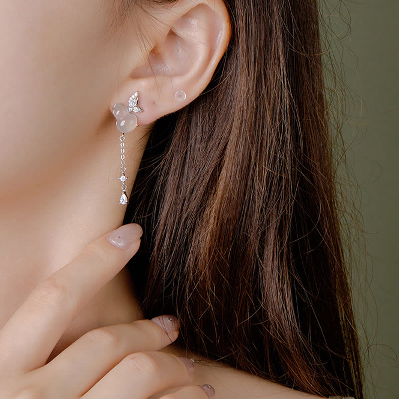 Boucles d'oreilles porte-bonheur unisexes en argent sterling et jade Hetian et calcédoine