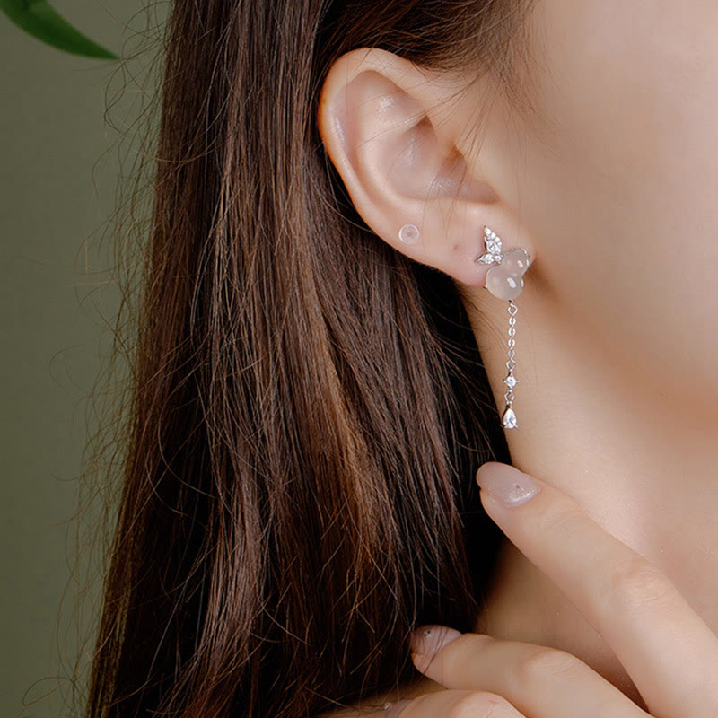 Boucles d'oreilles porte-bonheur unisexes en argent sterling et jade Hetian et calcédoine