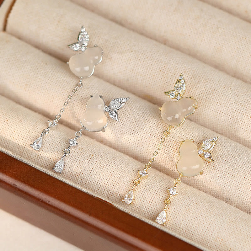 Boucles d'oreilles porte-bonheur unisexes en argent sterling et jade Hetian et calcédoine