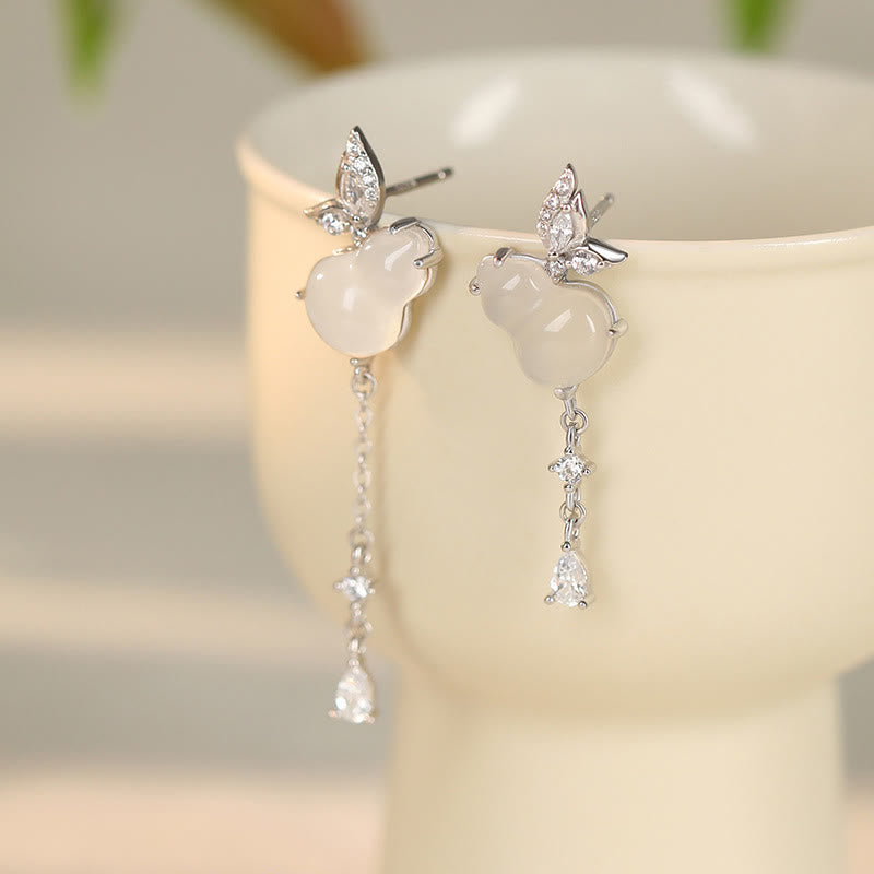 Boucles d'oreilles porte-bonheur unisexes en argent sterling et jade Hetian et calcédoine