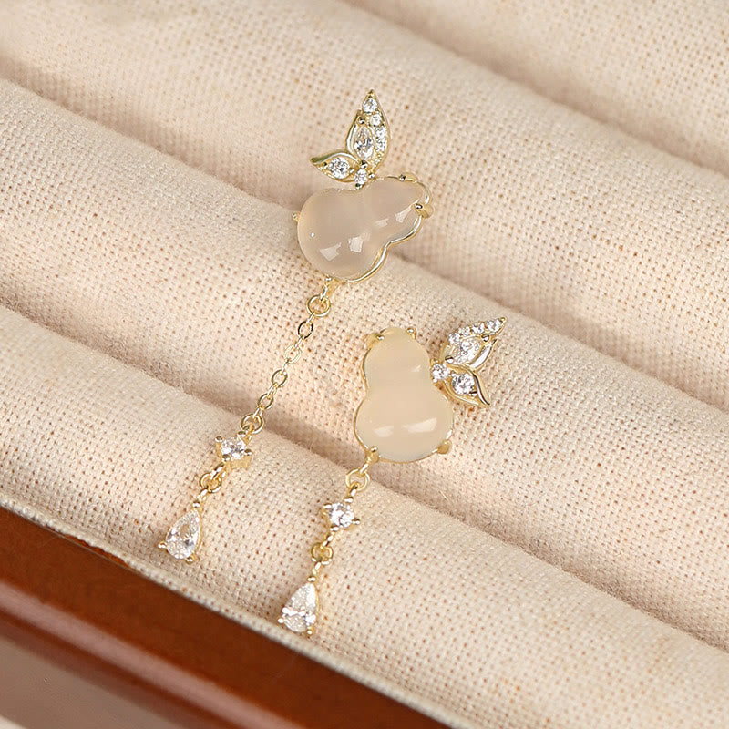 Boucles d'oreilles porte-bonheur unisexes en argent sterling et jade Hetian et calcédoine