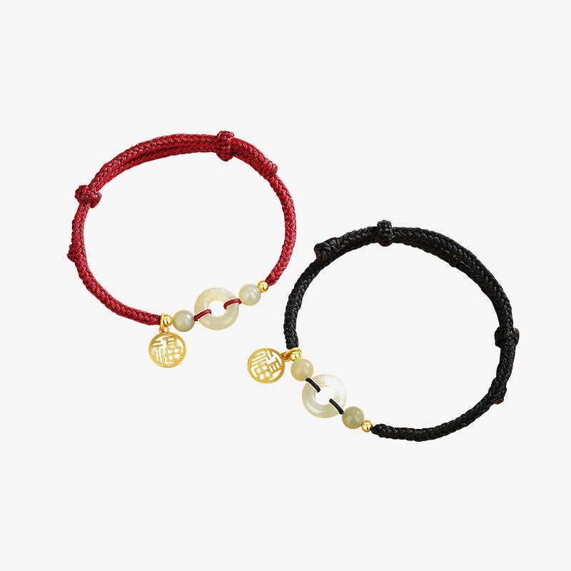 Bracelet unisexe à breloques Fu en jade Hetian avec boucle de paix