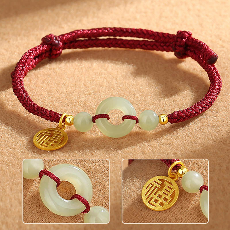 Bracelet unisexe à breloques Fu en jade Hetian avec boucle de paix