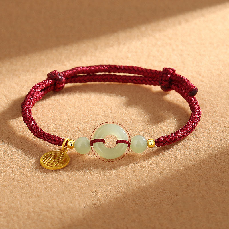 Bracelet unisexe à breloques Fu en jade Hetian avec boucle de paix