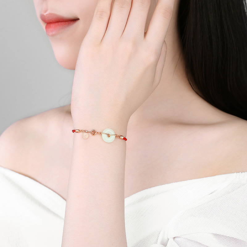 Bracelet unisexe en jade Hetian avec boucle de paix et cordon rouge