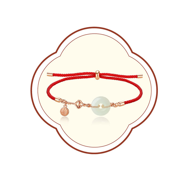 Bracelet unisexe en jade Hetian avec boucle de paix et cordon rouge