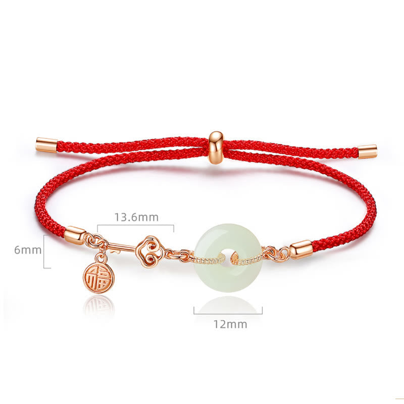 Bracelet unisexe en jade Hetian avec boucle de paix et cordon rouge