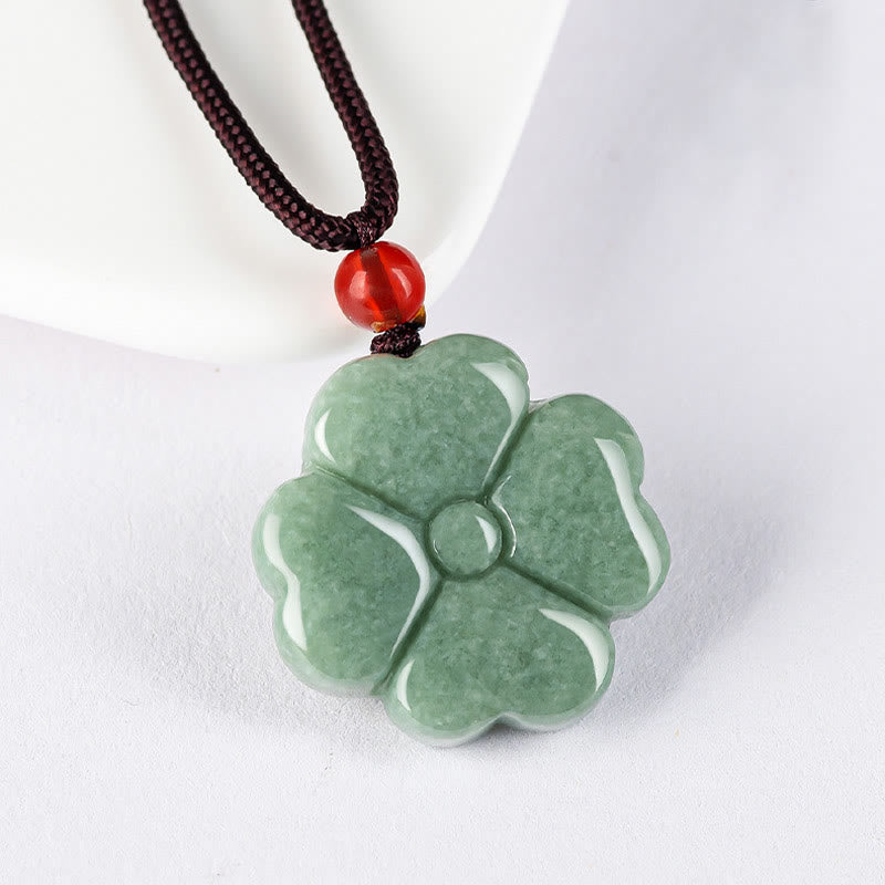 Collier pendentif trèfle à quatre feuilles en jade unisexe