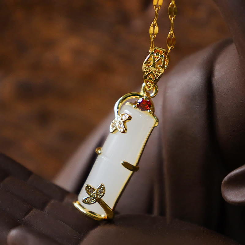 Collier unisexe en jade blanc et cyan pour la protection et la chance