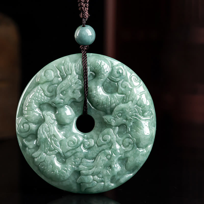 Collier unisexe en jade avec pendentif boucle de paix Année du Dragon