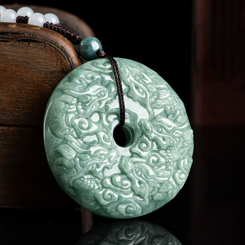 Collier unisexe en jade avec pendentif boucle de paix Année du Dragon