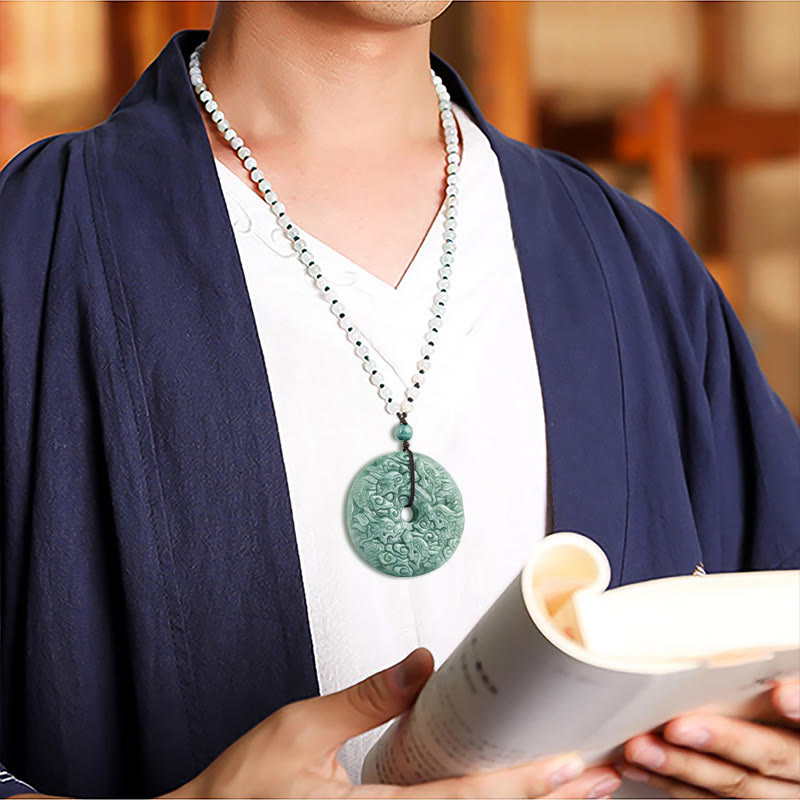 Collier unisexe en jade avec pendentif boucle de paix Année du Dragon