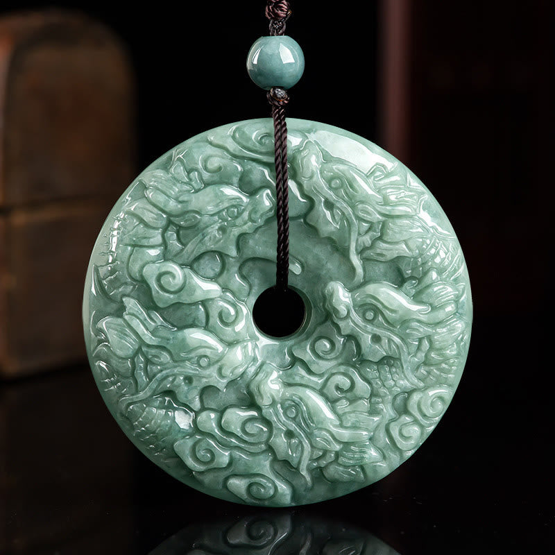 Collier unisexe en jade avec pendentif boucle de paix Année du Dragon