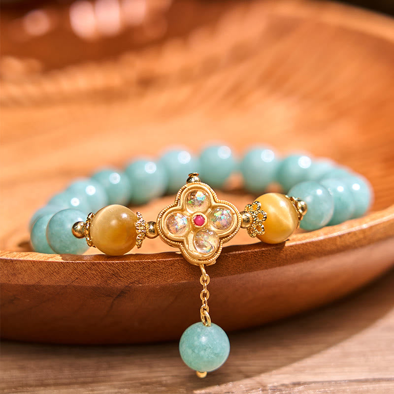 Bracelet de prospérité unisexe en jade jaune œil de tigre 14-16 cm