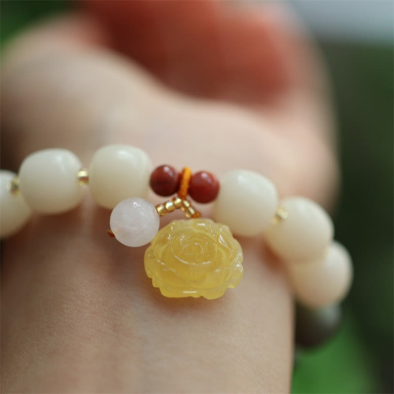 Bracelet Lotus unisexe avec perles de Bodhi, d'ambre et d'agate rouge