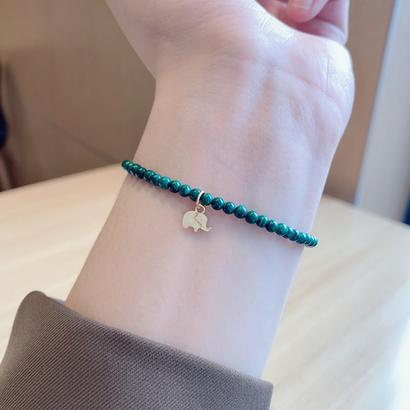Bracelet anti-anxiété unisexe en malachite éléphant 14 cm-17 cm