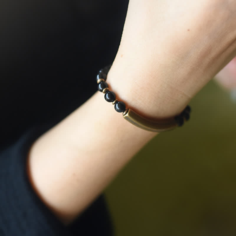 Bracelet unisexe en obsidienne avec jaspe rouge et agate mousse