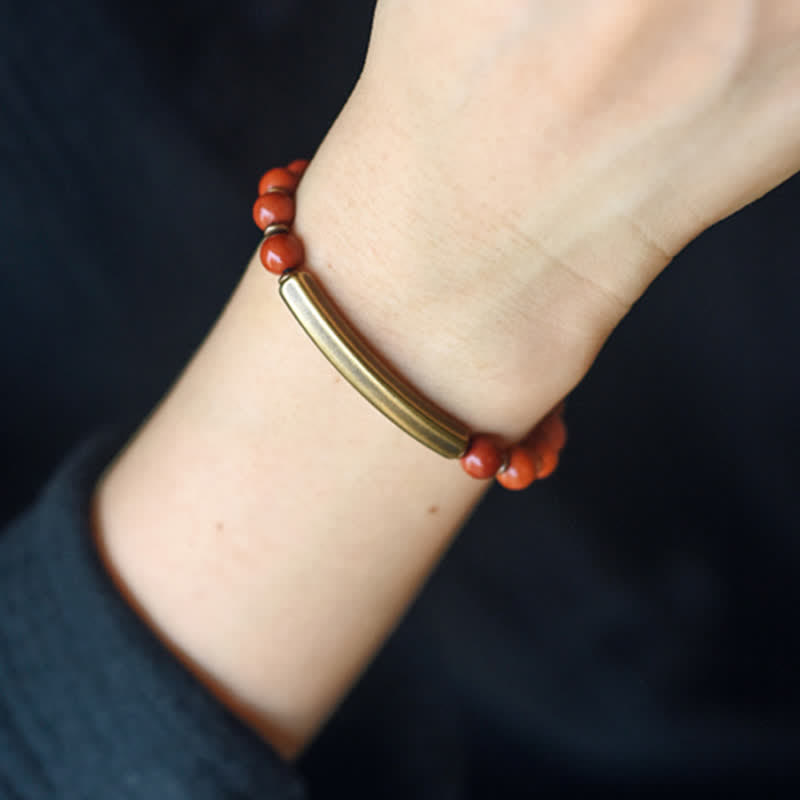 Bracelet unisexe en obsidienne avec jaspe rouge et agate mousse