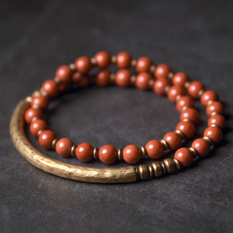 Bracelet unisexe en obsidienne avec jaspe rouge et agate mousse