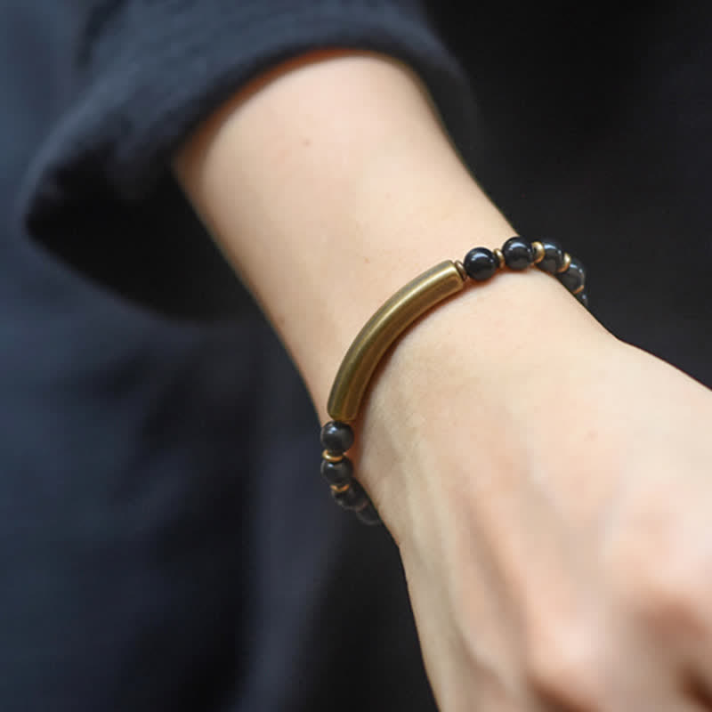 Bracelet unisexe en obsidienne avec jaspe rouge et agate mousse