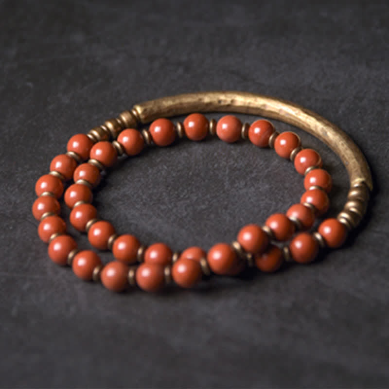 Bracelet unisexe en obsidienne avec jaspe rouge et agate mousse