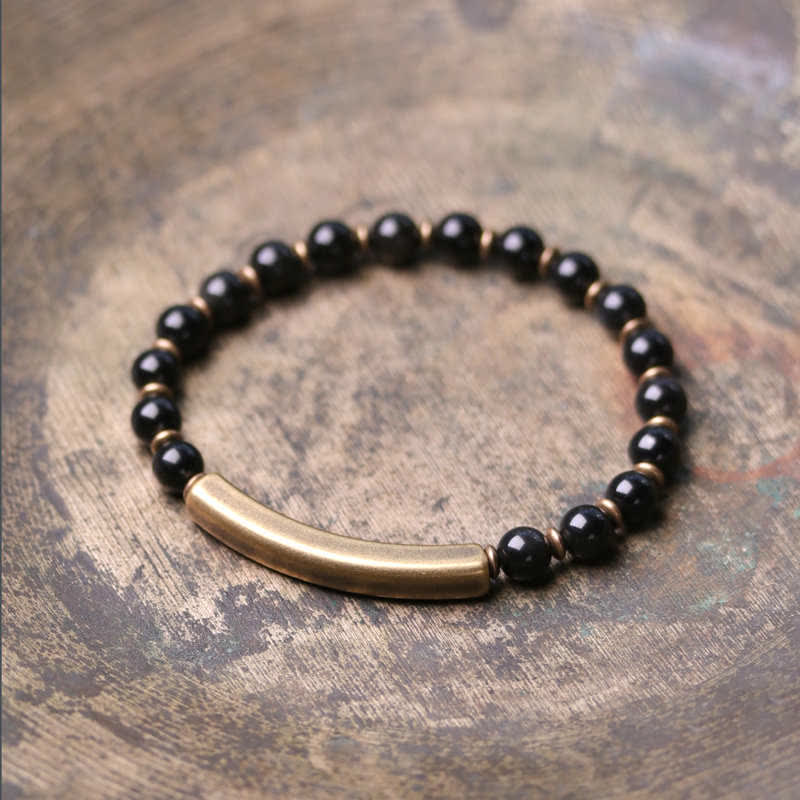 Bracelet unisexe en obsidienne avec jaspe rouge et agate mousse