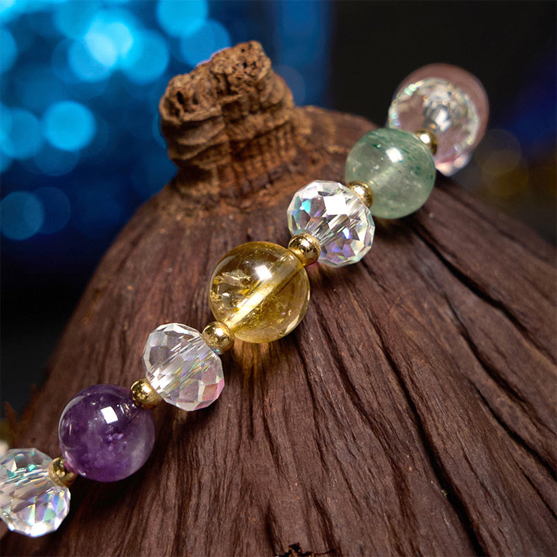 Bracelet porte-bonheur unisexe Pixiu avec citrine et améthyste en cristal blanc