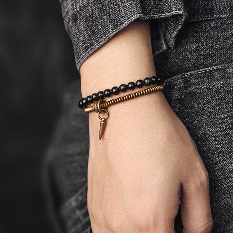 Bracelet unisexe en cuivre et obsidienne arc-en-ciel pour la paix intérieure, 6 mm