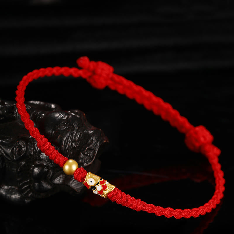 Bracelet unisexe en or rouge 999, motif poisson koï, pour la protection