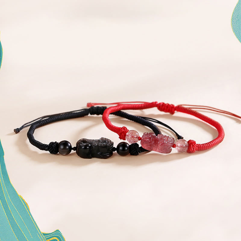 Bracelet de protection PiXiu unisexe en obsidienne argentée brillante, perles de 8 mm