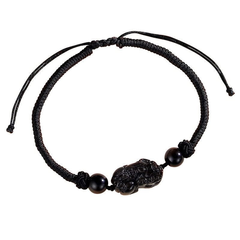 Bracelet de protection PiXiu unisexe en obsidienne argentée brillante, perles de 8 mm
