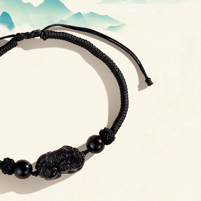 Bracelet de protection PiXiu unisexe en obsidienne argentée brillante, perles de 8 mm