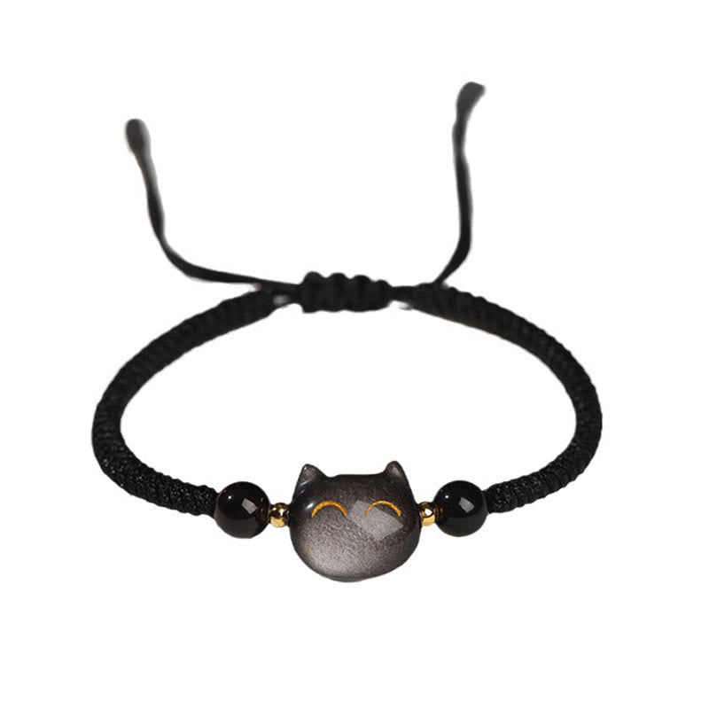 Bracelet de protection unisexe en obsidienne argentée et quartz fraise