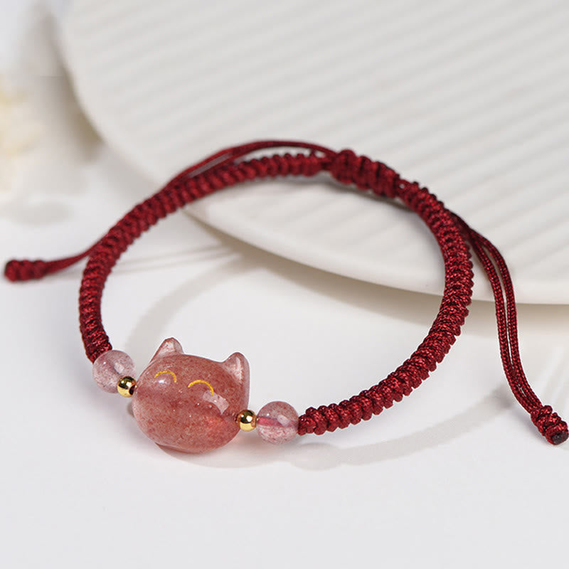 Bracelet de protection unisexe en obsidienne argentée et quartz fraise