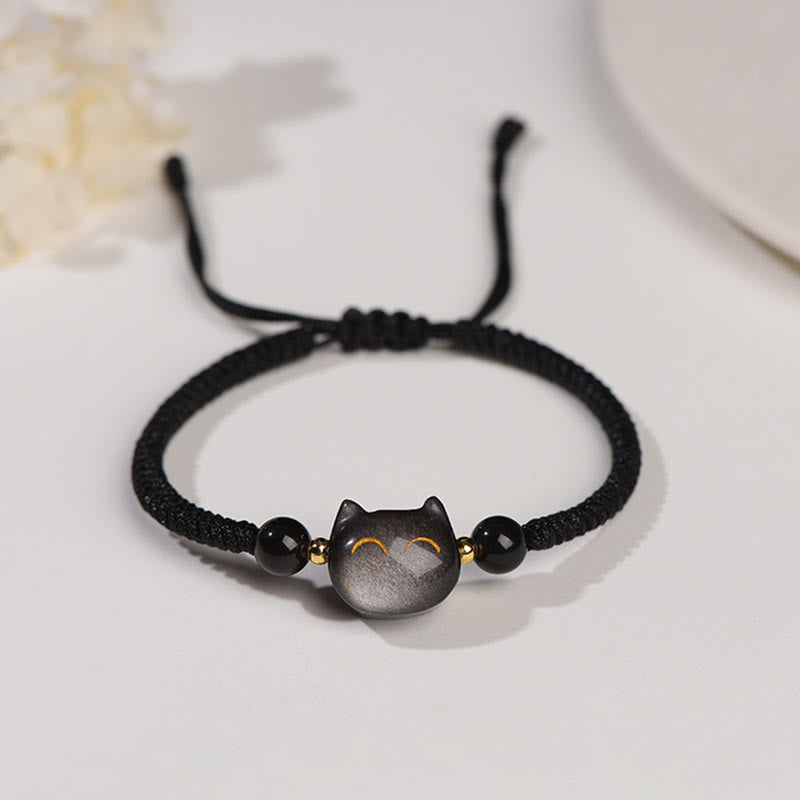 Bracelet de protection unisexe en obsidienne argentée et quartz fraise