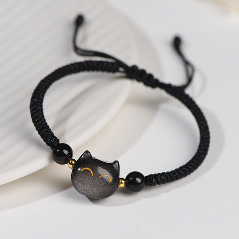 Bracelet de protection unisexe en obsidienne argentée et quartz fraise