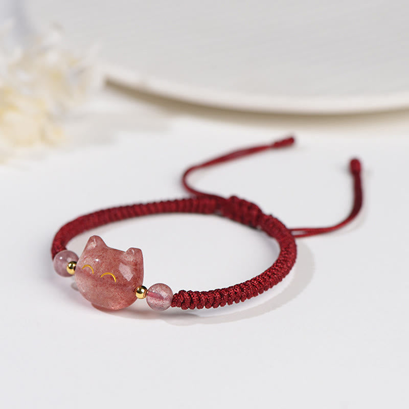 Bracelet de protection unisexe en obsidienne argentée et quartz fraise