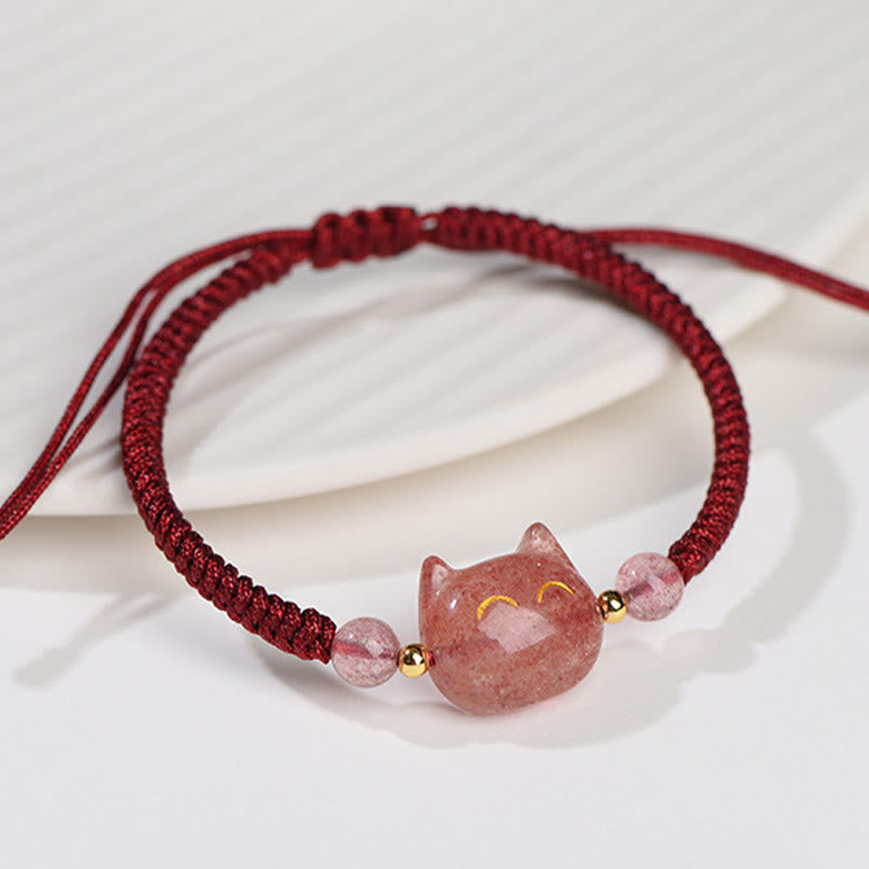 Bracelet de protection unisexe en obsidienne argentée et quartz fraise