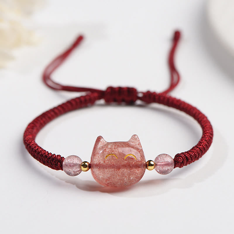 Bracelet de protection unisexe en obsidienne argentée et quartz fraise